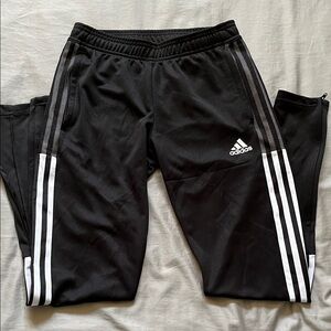 Adidas Men's Black Joggers with White Stripes